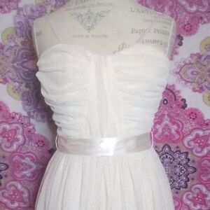 Strapless Light Cream Dress with Satin Belt Gold Sparkles